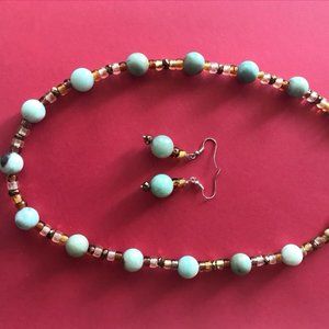 stone bead necklace with matching earrings